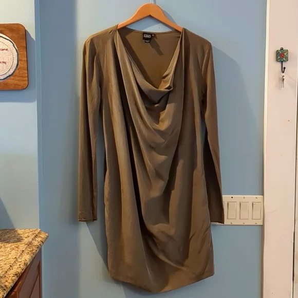 EDUN | Dresses | Silky Long Sleeves Earthy Green Dress | Poshmark
